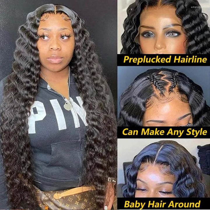 Loose Deep Wave HD 13X6 Lace Frontal Wig Nature Hairline 100% Human Hair