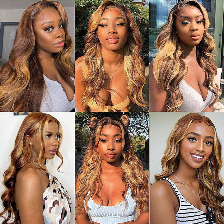 Highlight 4/27 Body Wave Glueless HD Lace Closure Wig Wear and Go Wig Pre-cut Lace Wig