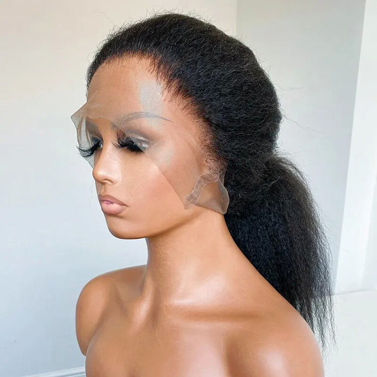 Yaki Kinky Straight hair 360 Lace wig Pre-Plucked Transparent Lace Long Wig 100% Human Hair