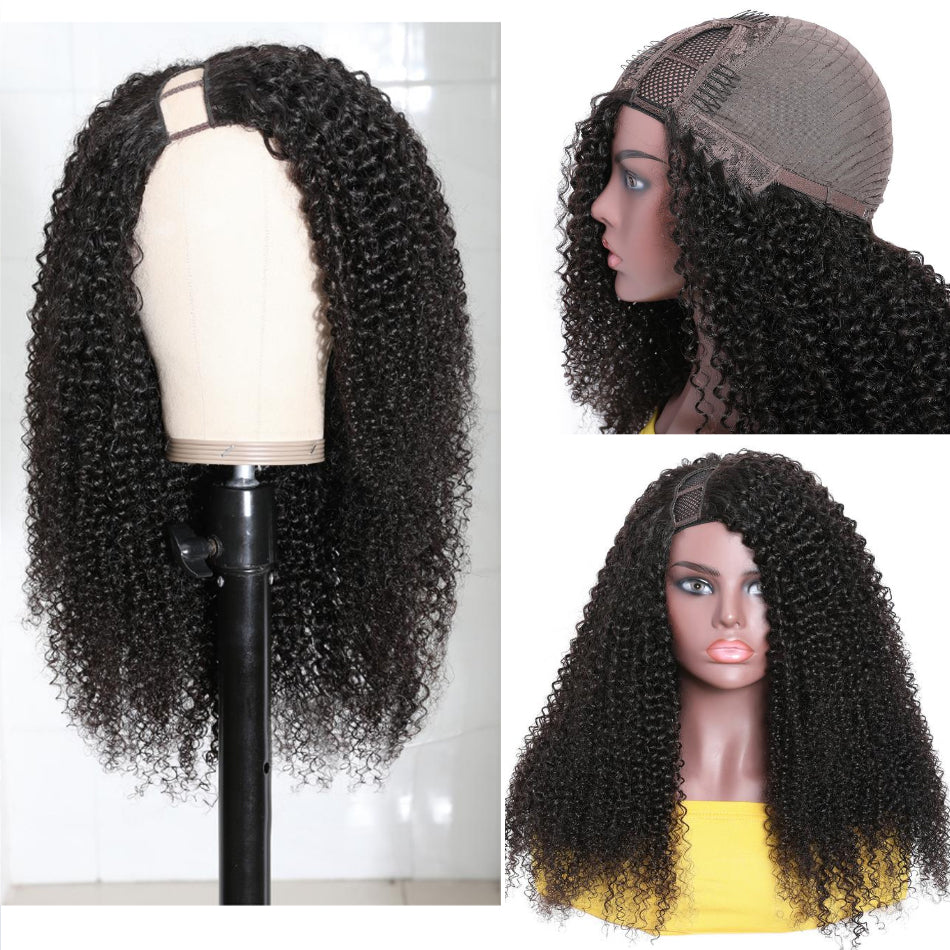 U Part Wig Kinky Curly U Part Human Hair Wig 150% Density Glueless Natural Looking Hairline