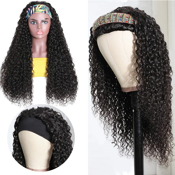 Petalwigs Headband Wig Curly Human Hair Wig For Black Women