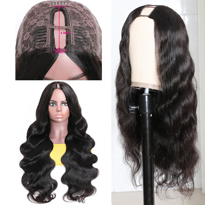 U Part Wig Body Wave Human Hair Wig Middle Part Glueless Wig