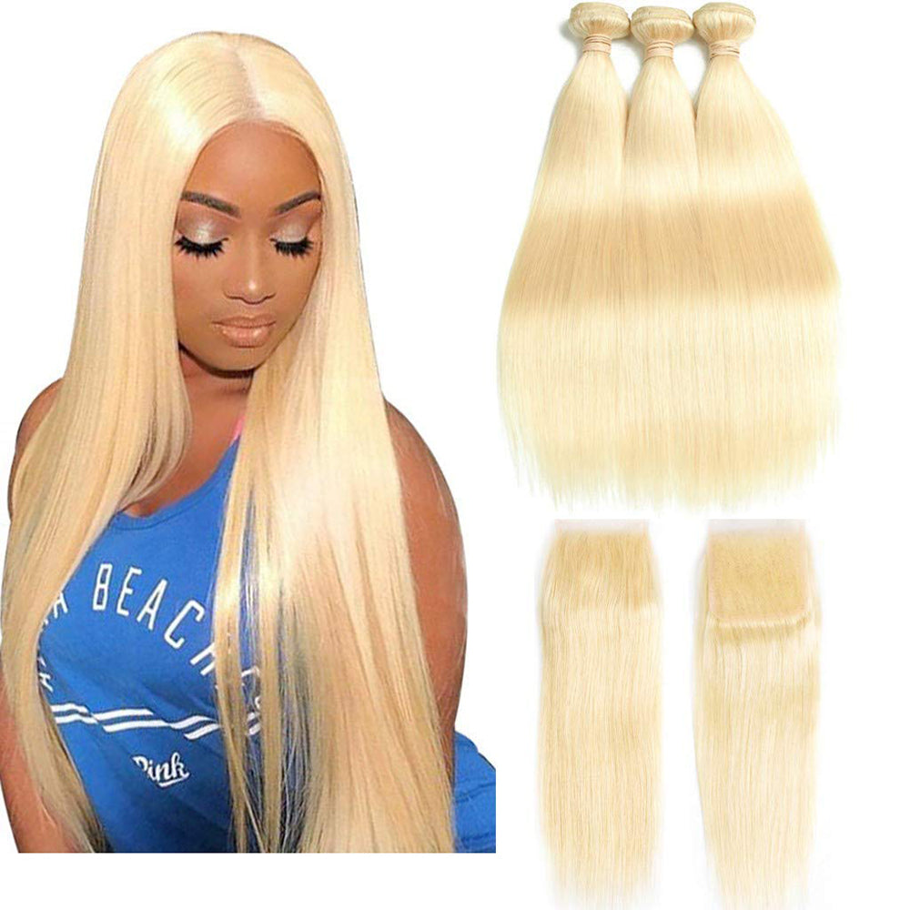 613 Straight 3 Bundles with 4X4 Lace Closure Can Make Into Wig for you