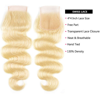 613 Body Wave 3 Bundles with 4X4 Lace Closure Can Make Into Wig for you