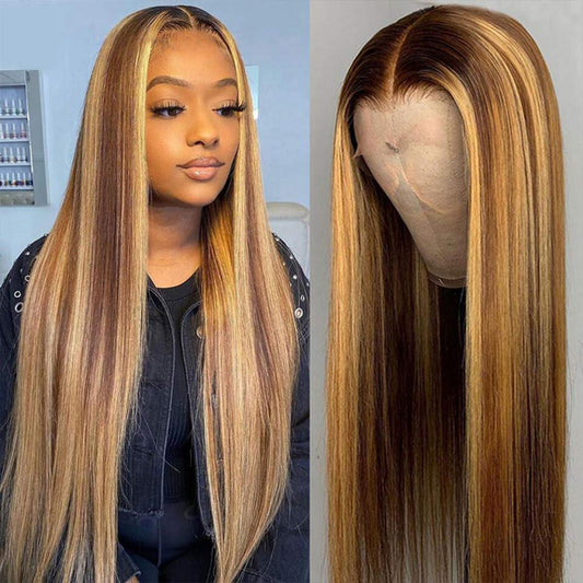 Highlight 4/27 Straight Hair 13X4 Lace Frontal Unit