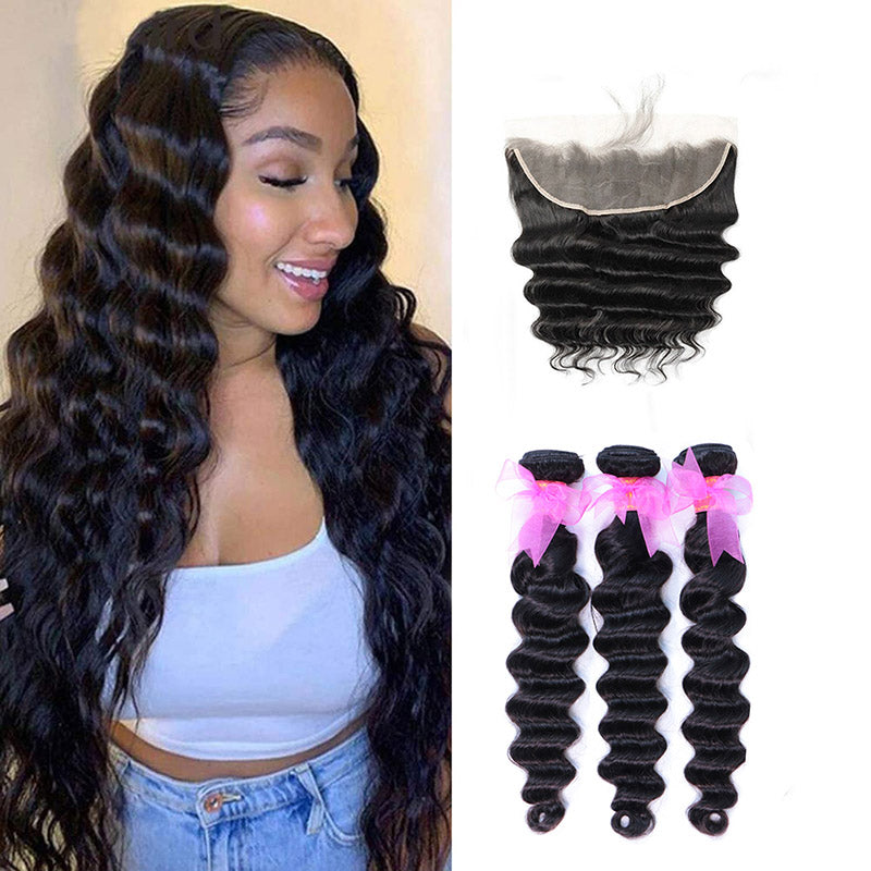 Loose Deep Wave 3 Bundles with 13X4 Lace Frontal 100% Human Hair Can Make Into Wig for you