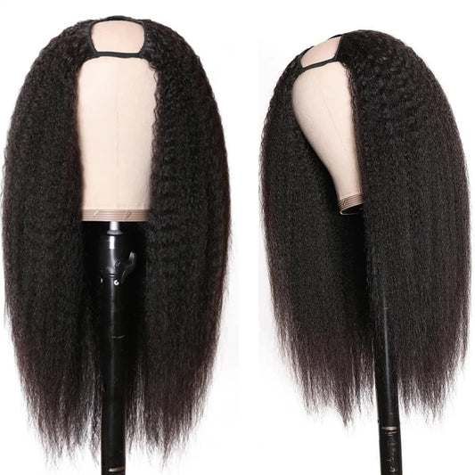 U Part Wig Kinky Straight Human Hair Wig Natural Looking Quick and Easy Install