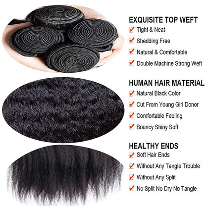 Kinky Straight 3 Bundles with 4X4 Lace Closure 10A Virgin Human hair Can Make Into Wig for you