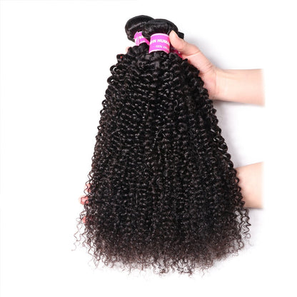 Brazilian Kinky Curly 3 Bundles with 13x4 Lace Frontal Virgin Human Hair Petalwigs