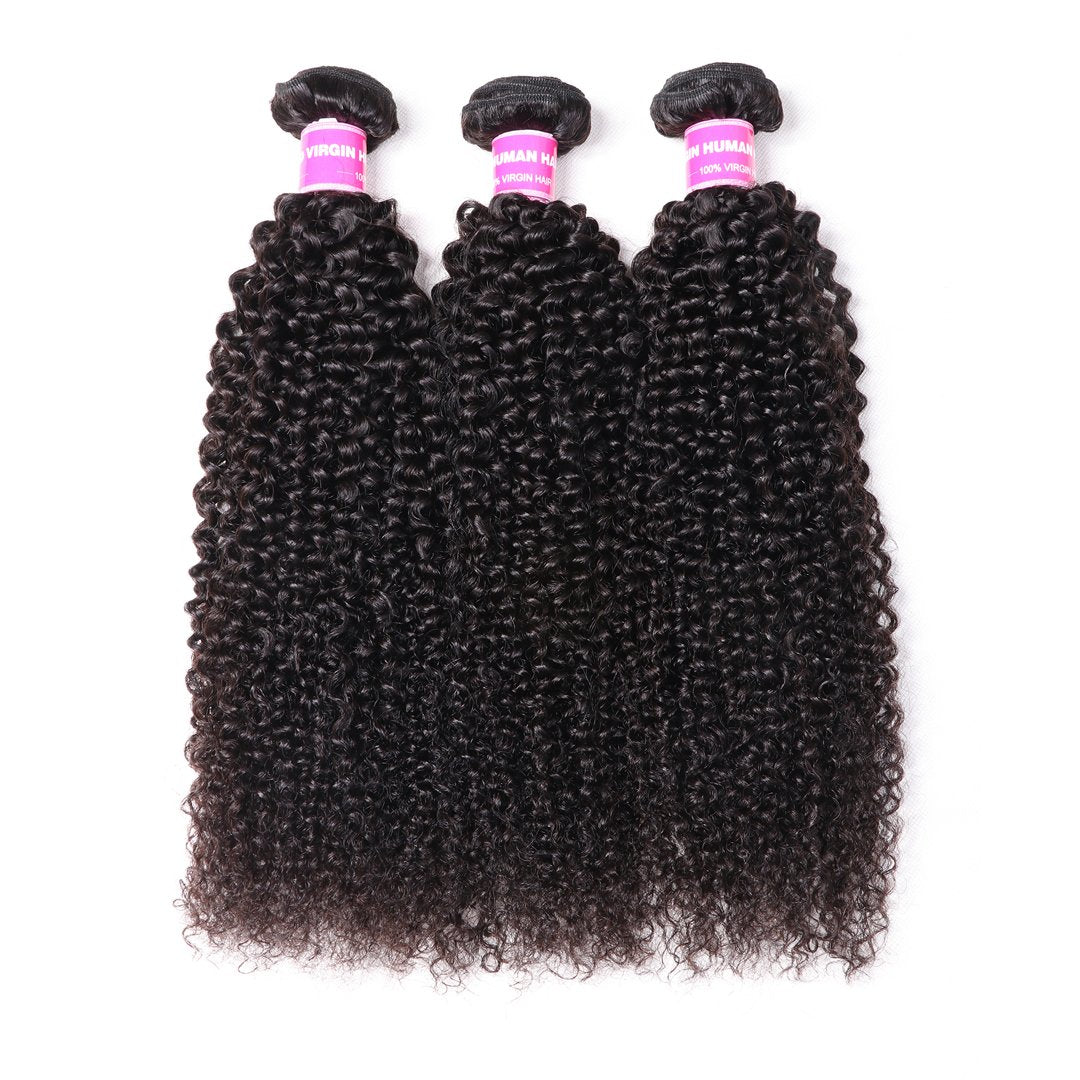 Brazilian Kinky Curly 3 Bundles with 13x4 Lace Frontal Virgin Human Hair Petalwigs