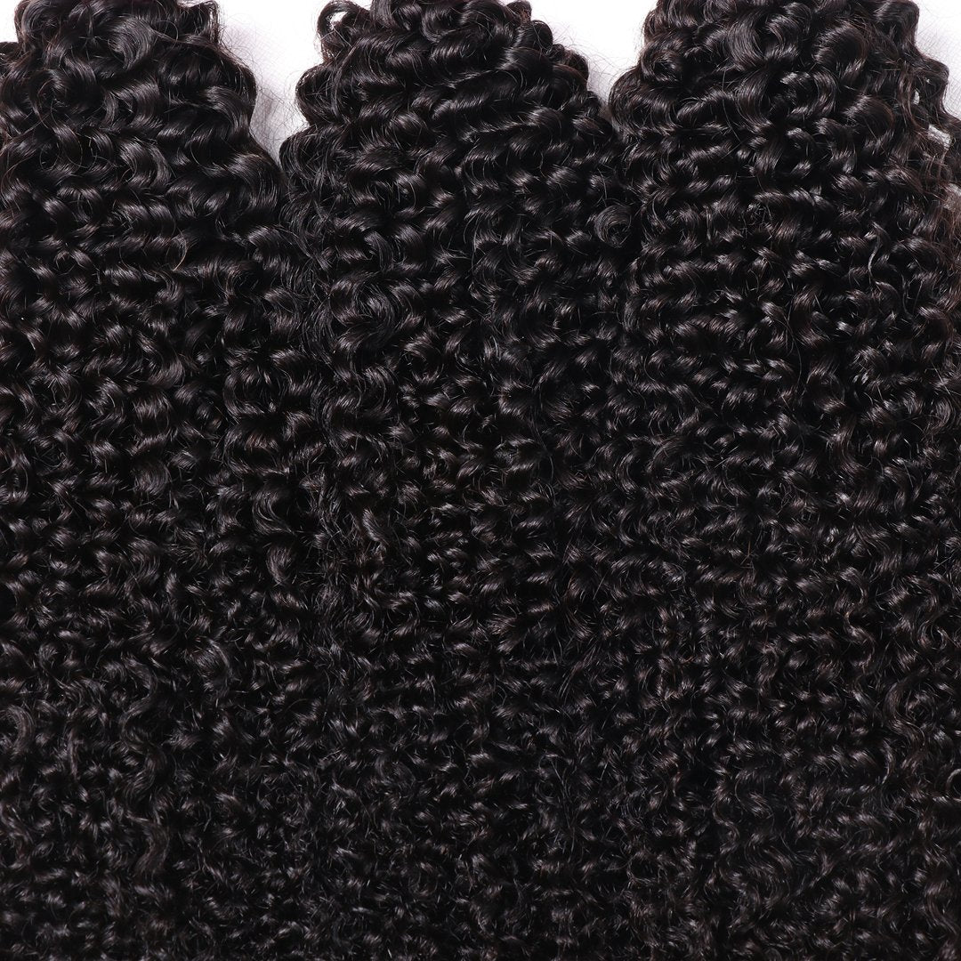 Brazilian Kinky Curly 3 Bundles with 13x4 Lace Frontal Virgin Human Hair Petalwigs