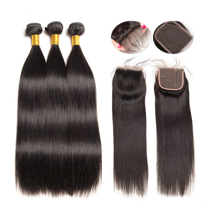 Straight 3 Bundles with 4X4 Lace Closure 10A Virgin Human hair Can Make Into Wig for you