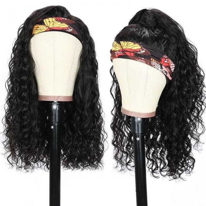 Headband Water Wave Peruvian Remy Hair Wig For Black Women-Petalwigs