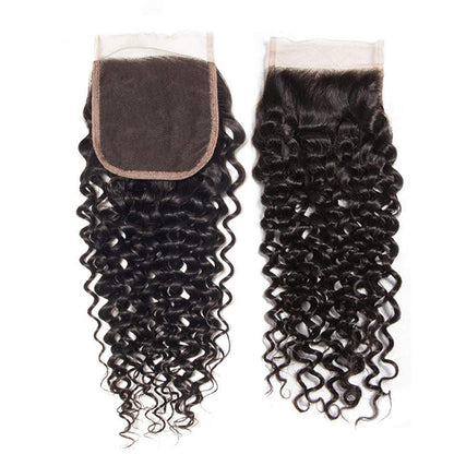 Jerry Curly 3 Bundles with 4X4 Lace Closure 10A Virgin Human hair Can Make Into Wig for you