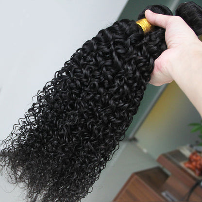 Jerry Curly 3 Bundles with 4X4 Lace Closure 10A Virgin Human hair Can Make Into Wig for you