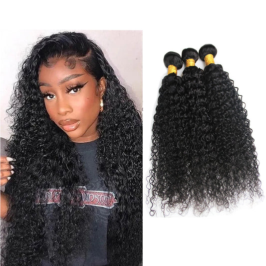 Jerry Curly 3 Bundles with 4X4 Lace Closure 10A Virgin Human hair Can Make Into Wig for you