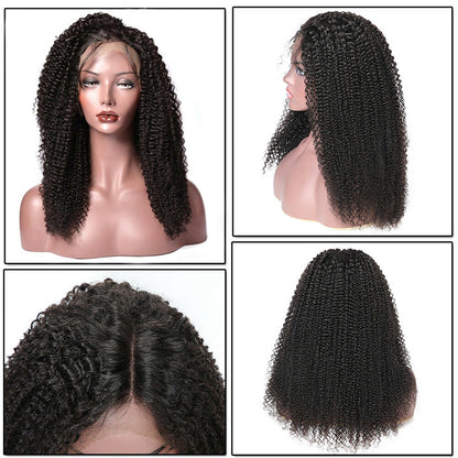 Kinky Curly 13X4 Lace Frontal Unit 10A Virgin Human Hair Wig Transparent Lace