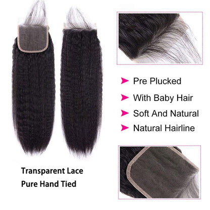 Kinky Straight 3 Bundles with 4X4 Lace Closure 10A Virgin Human hair Can Make Into Wig for you