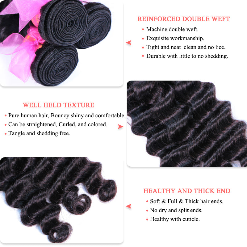 Loose Deep Wave 3 Bundles with 4X4 Lace Closure 10A Virgin Human hair Can Make Into Wig for you