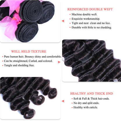 Loose Deep Wave 3 Bundles with 4X4 Lace Closure 10A Virgin Human hair Can Make Into Wig for you