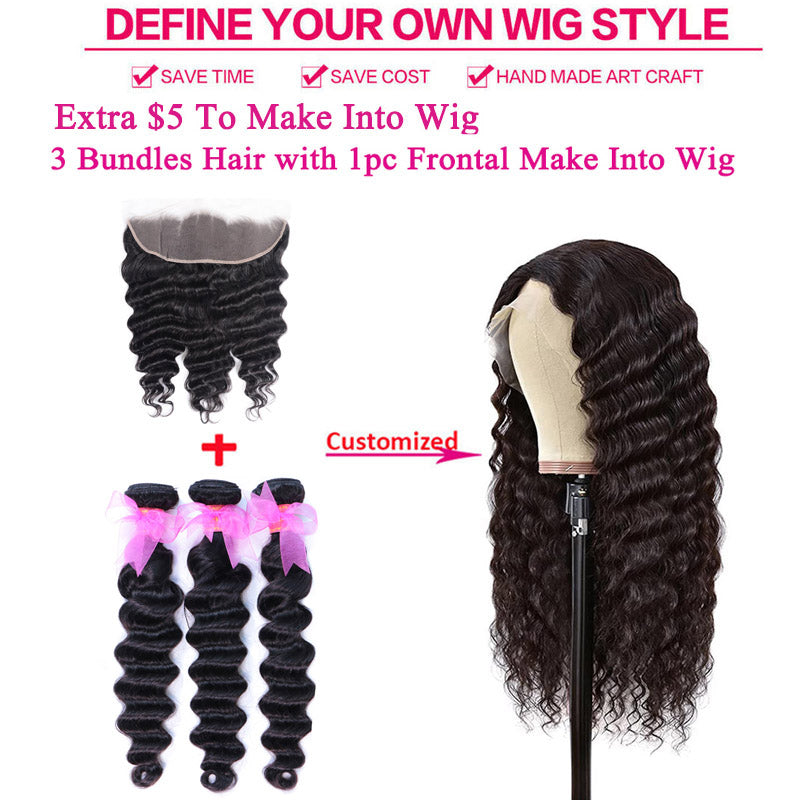 Loose Deep Wave 3 Bundles with 13X4 Lace Frontal 100% Human Hair Can Make Into Wig for you