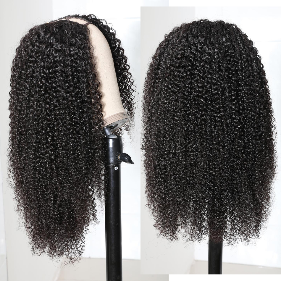 U Part Wig Kinky Curly U Part Human Hair Wig 150% Density Glueless Natural Looking Hairline