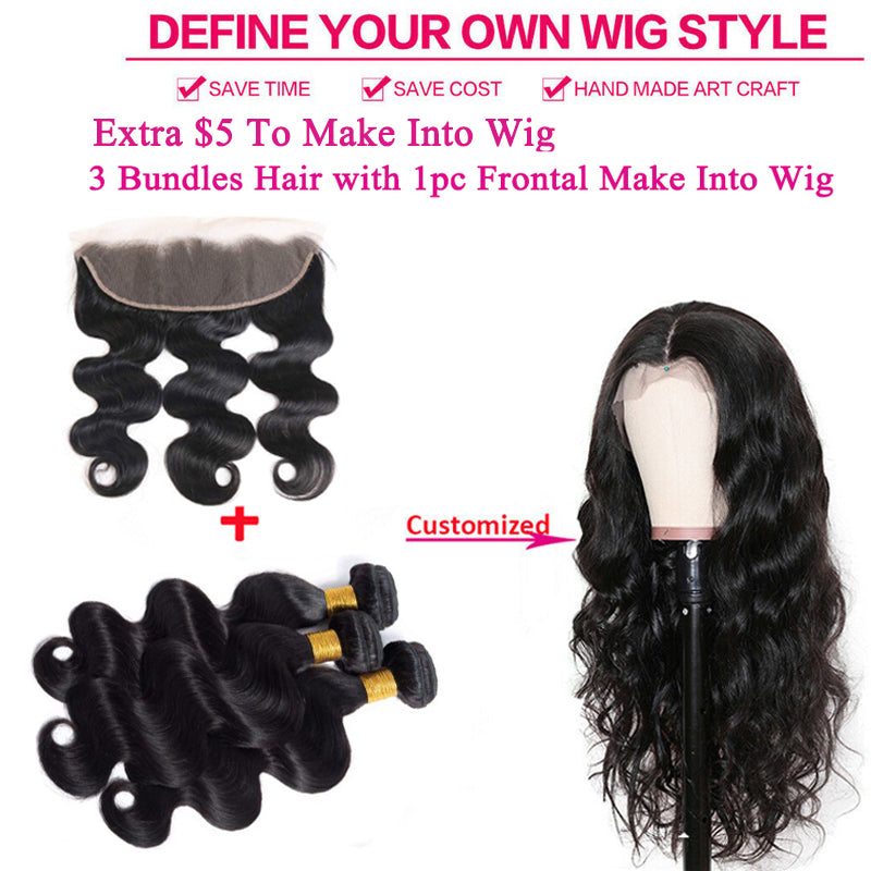 Body Wave 3 Bundles with 13X4 Lace Frontal 100% Human Hair Can Make Into Wig for you