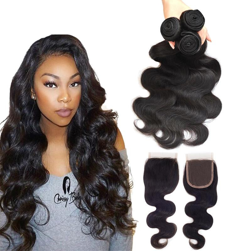 Body Wave 3 Bundles with 4X4 Lace Closure 10A Virgin Human hair Can Make Into Wig for you