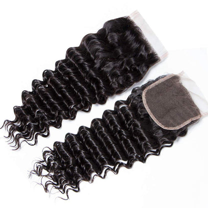 Deep Wave 3 Bundles with 4X4 Lace Closure 10A Virgin Human hair Can Make Into Wig for you