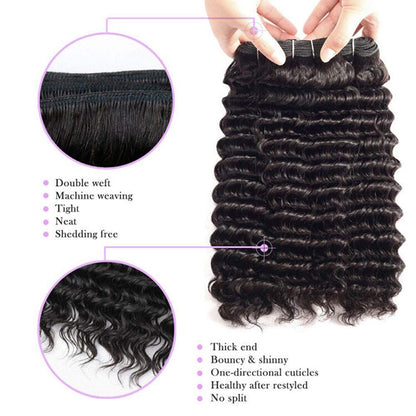 Deep Wave 3 Bundles with 4X4 Lace Closure 10A Virgin Human hair Can Make Into Wig for you