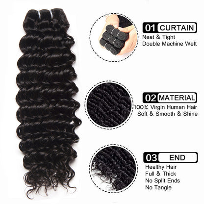 Deep Wave Virgin Hair Bundles Deal 10A Virgin Human Hair Bundles