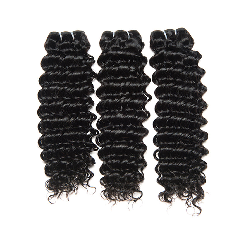 Deep Wave 3 Bundles with 4X4 Lace Closure 10A Virgin Human hair Can Make Into Wig for you