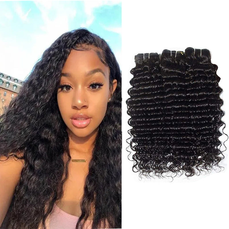 Deep Wave Virgin Hair Bundles Deal 10A Virgin Human Hair Bundles