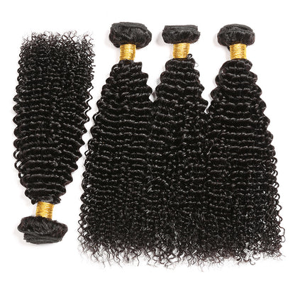 Kinky Curly 3 Bundles with 4X4 Lace Closure 10A Virgin Human hair Can Make Into Wig for you