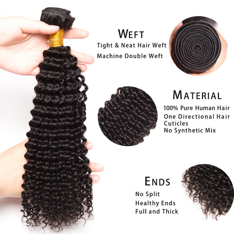 Kinky Curly 3 Bundles with 4X4 Lace Closure 10A Virgin Human hair Can Make Into Wig for you