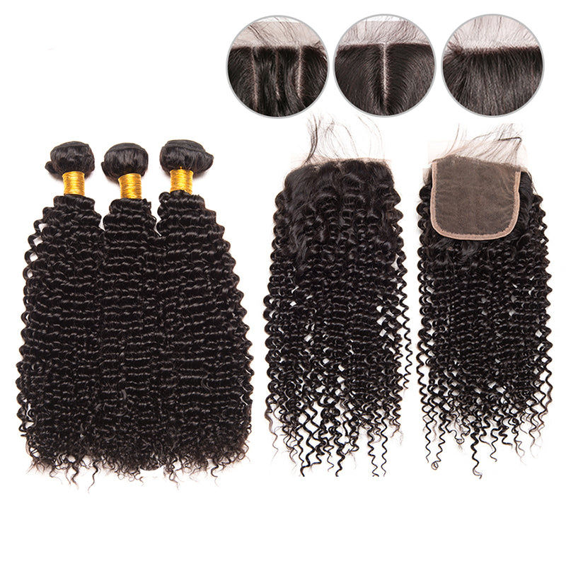 Kinky Curly 3 Bundles with 4X4 Lace Closure 10A Virgin Human hair Can Make Into Wig for you