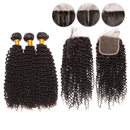 Kinky Curly 3 Bundles with 4X4 Lace Closure 10A Virgin Human hair Can Make Into Wig for you