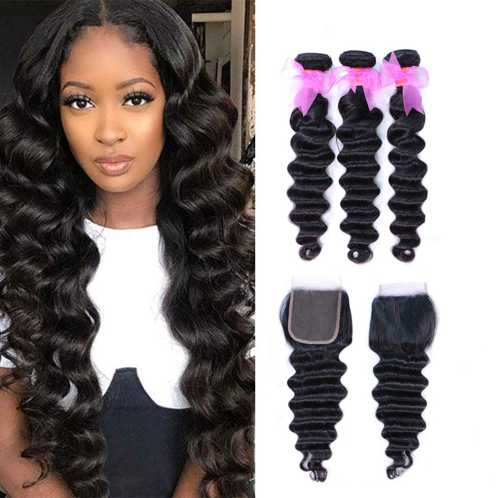 Loose Deep Wave 3 Bundles with 4X4 Lace Closure 10A Virgin Human hair Can Make Into Wig for you