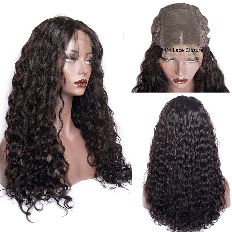 Water Wave Hair 4X4 Lace Closure Unit Virgin Human Hair Wigs Transparent Lace