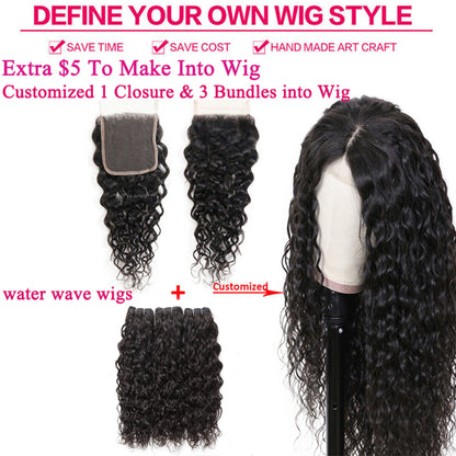 Water Wave 3 Bundles with 4X4 Lace Closure 10A Virgin Human hair Can Make Into Wig for you