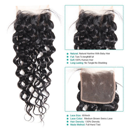 Water Wave 3 Bundles with 4X4 Lace Closure 10A Virgin Human hair Can Make Into Wig for you