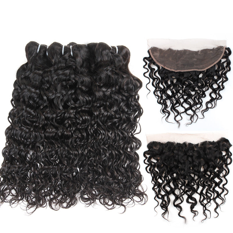 Water Wave 3 Bundles with 13X4 Lace Frontal 100% Human Hair Can Make Into Wig for you